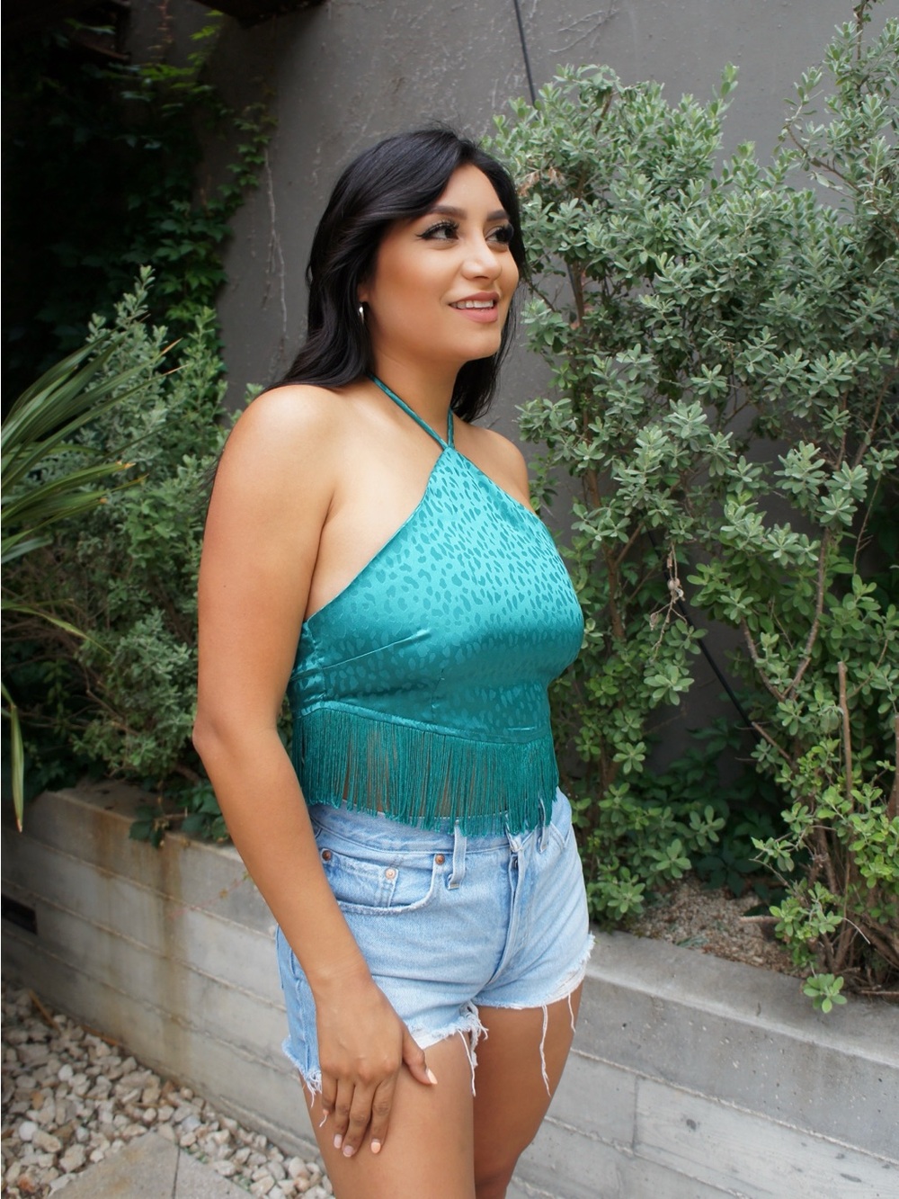 Dress Forum Teal Fringe Halter Crop Top